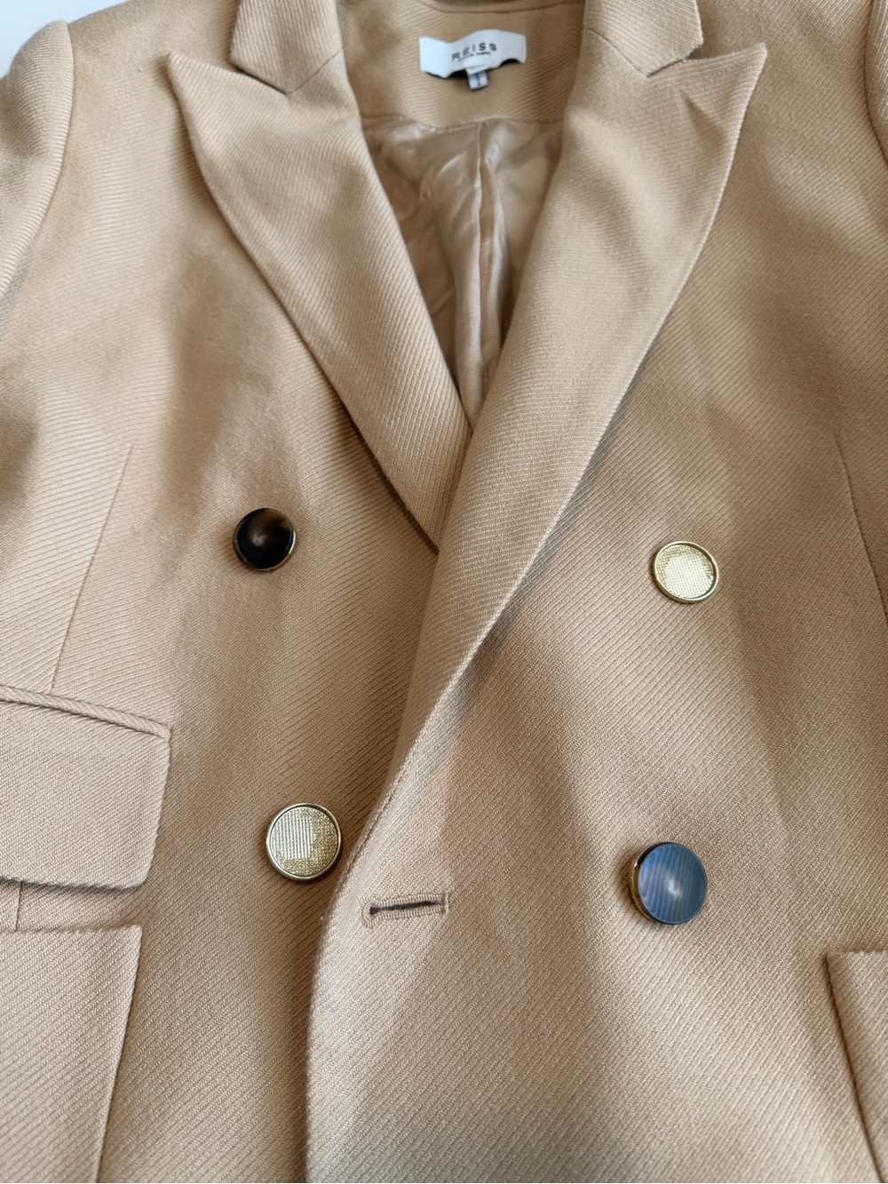 Reiss Larsson Double Breasted Blazer Women’s Size 8 Camel Twill Wool Tailored - Picture 5 of 13